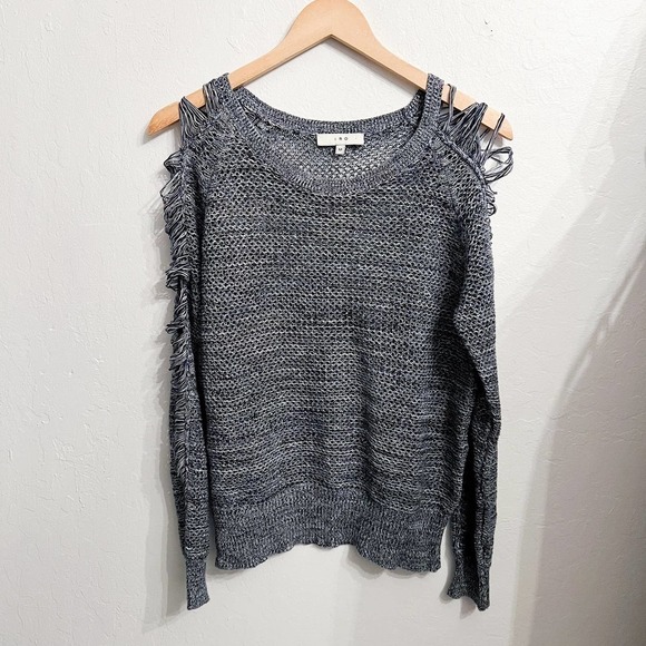 IRO Yana Distressed Open Knit Sweater Medium Blue Pullover Cotton - Picture 1 of 8